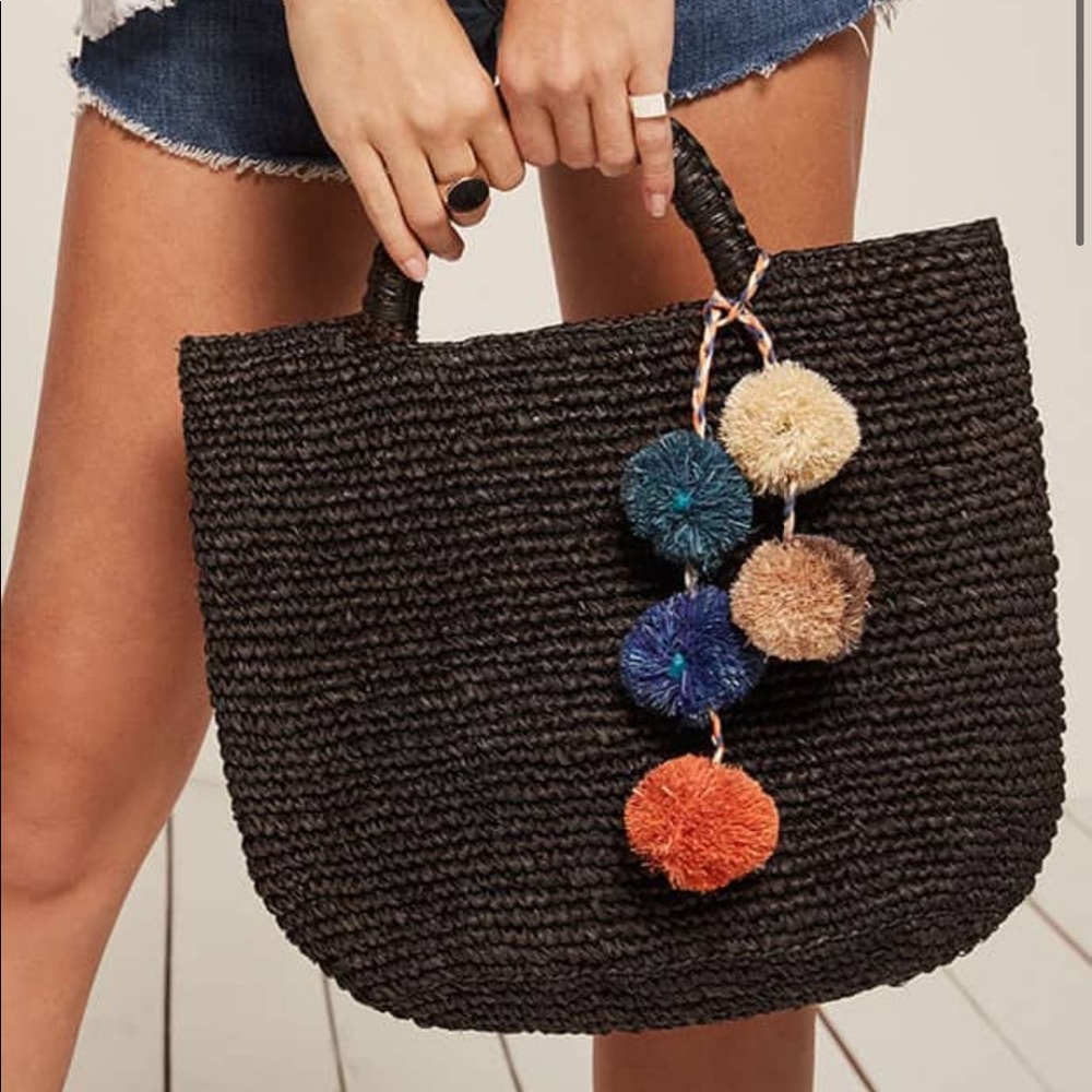 Reformation Kayu Belle Black Straw Tote